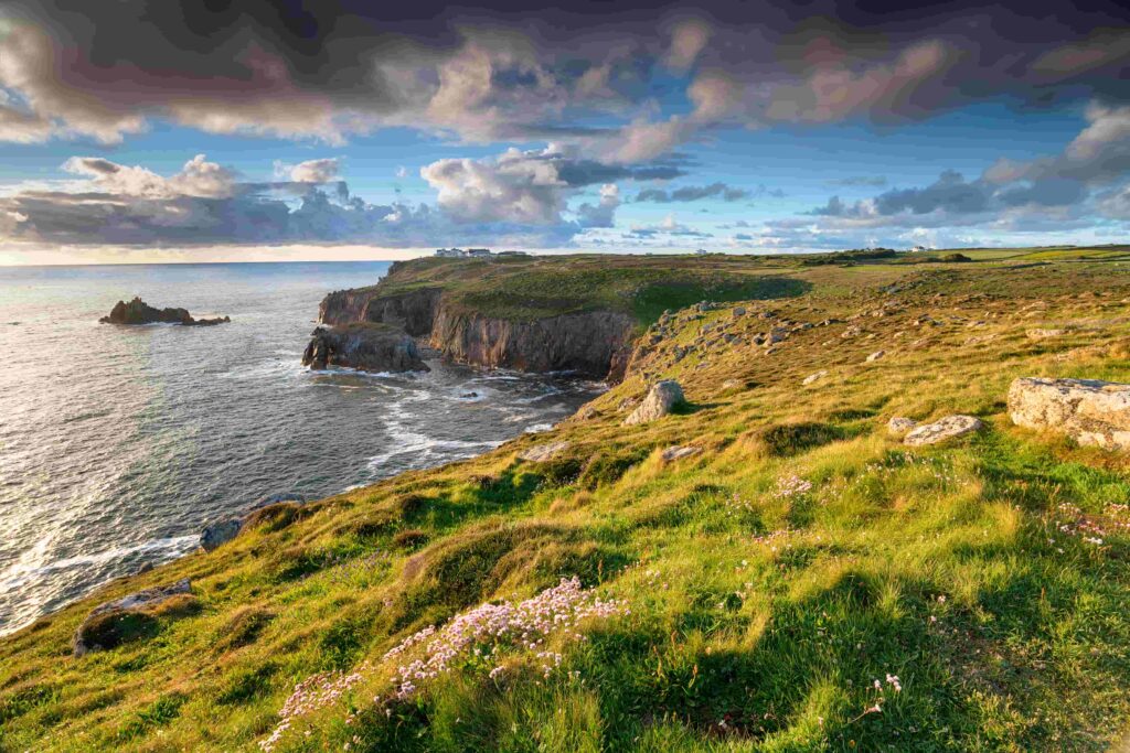 Stormy skies over Land's End on the Cornwall coast